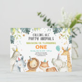 パーティー動物サファリ金ゴールドボーイアニマルズ誕生日 招待状 (スタンド正面)