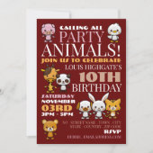 パーティー動物シェブロン誕生日パーティー 招待状 (正面)