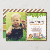 パーティー動物ジャングルサファリ誕生日写真 招待状 (正面/裏面)