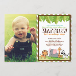 パーティー動物ジャングルサファリ誕生日写真 招待状