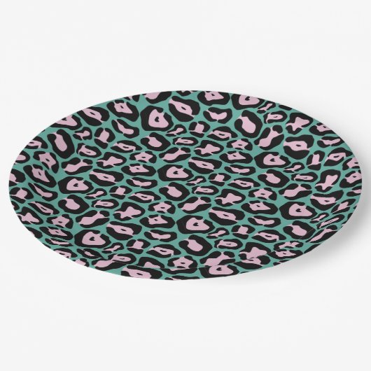 パーティー動物ティール（緑がかった色）とピンクチエ紙プレート ペーパープレート (アングル)