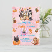 パーティー動物ハロウィーンテーマインピンク誕生日 招待状 (スタンド正面)