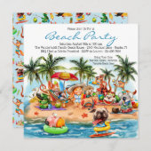 パーティー動物ビーチパーティー 招待状 (正面/裏面)