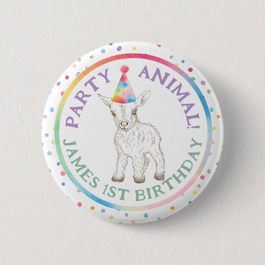 パーティー動物ベビーヤギ誕生日ピンボタン 缶バッジ (正面)