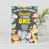 パーティー動物ボーイ誕生日サファリチャルクボード 招待状 (スタンド正面)