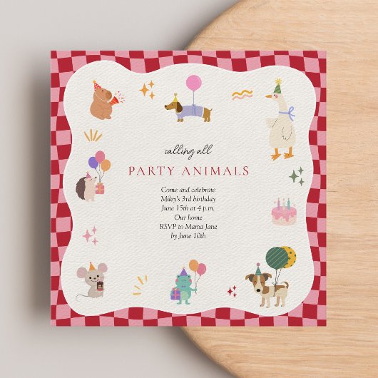 パーティー動物レトロミニマル誕生日 招待状