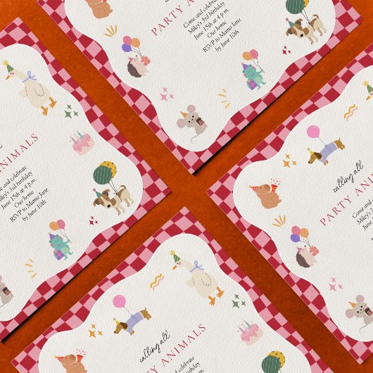 パーティー動物レトロミニマル誕生日 招待状