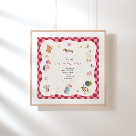 パーティー動物レトロミニマル誕生日 招待状