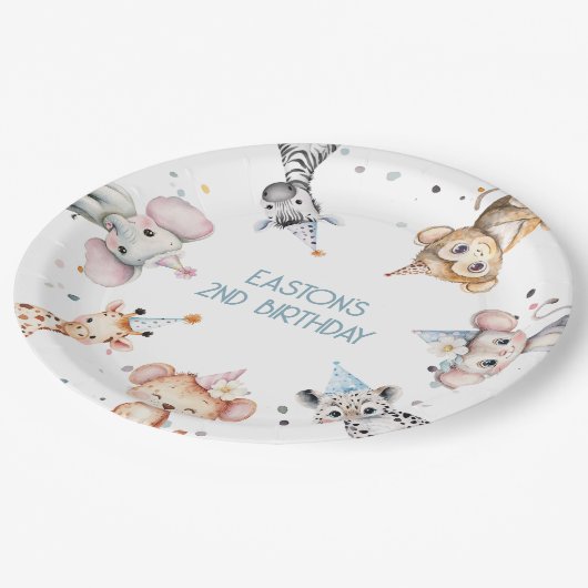 パーティー動物可愛いサファリボーイ誕生日パーティー ペーパープレート (アングル)