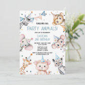 パーティー動物可愛いサファリボーイ誕生日パーティー 招待状 (スタンド正面)