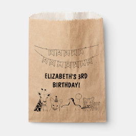 パーティー動物手描きドードルキッドの誕生日 フェイバーバッグ