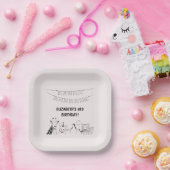 パーティー動物手描きドードルキッドの誕生日 ペーパープレート (パーティー)