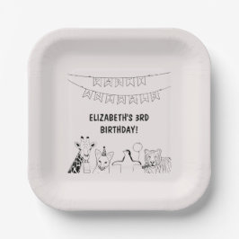 パーティー動物手描きドードルキッドの誕生日 ペーパープレート