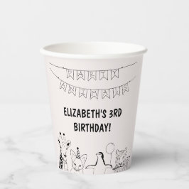 パーティー動物手描きドードルキッドの誕生日 紙コップ