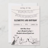 パーティー動物手描きドードルキッド誕生日 招待状 (正面)