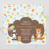 パーティー動物誕生会の招待 招待状 (正面/裏面)