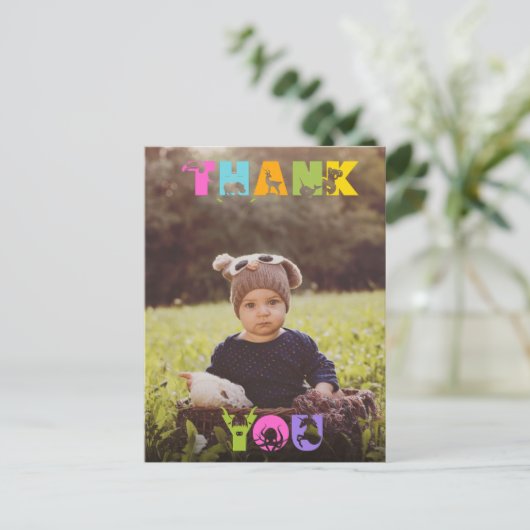 パーティー動物誕生日カスタム写真ありがとうご注意 ポストカード (スタンド正面)