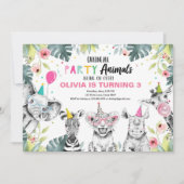 パーティー動物誕生日サファリガール野生動物 招待状 (正面)