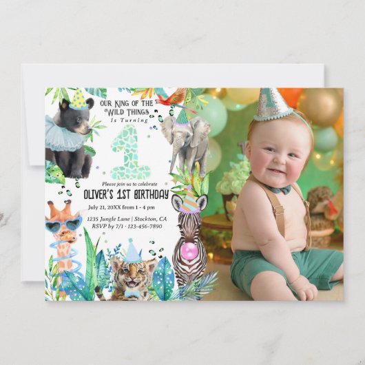 パーティー動物誕生日サファリ熱帯風 招待状 (正面)