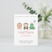 パーティー動物誕生日シンプル招待状はがき ポストカード (スタンド正面)