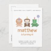 パーティー動物誕生日シンプル招待状 ポストカード (正面/裏面)