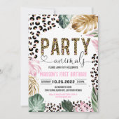 パーティー動物誕生日ヒョウ印刷 招待状 (正面)