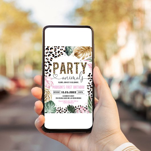 パーティー動物誕生日ヒョウ印刷 招待状