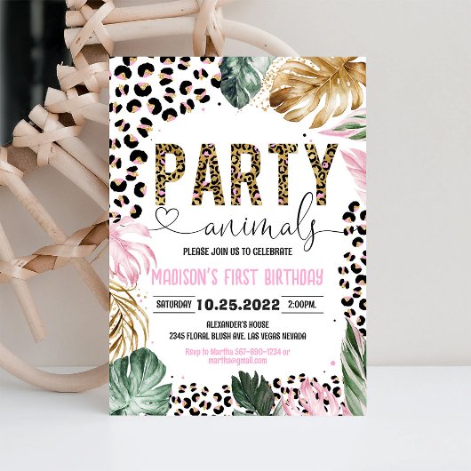 パーティー動物誕生日ヒョウ印刷 招待状