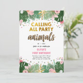 パーティー動物誕生日招待状サファリレオパードガール 招待状 (スタンド正面)