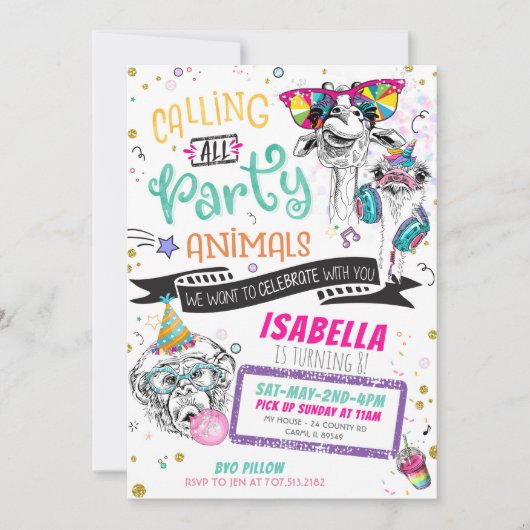 パーティー動物誕生日招待状ズーサファリガール (正面)