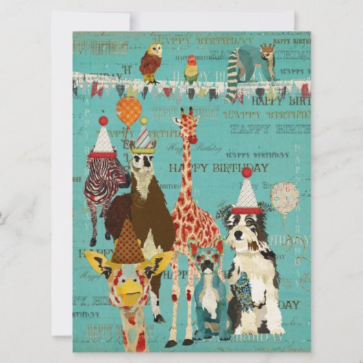 パーティー動物誕生日招待状 招待状 (裏面)