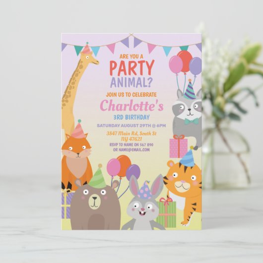 パーティー動物誕生日気球動物園の野生のジャングル 招待状 (スタンド正面)