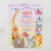 パーティー動物誕生日気球動物園の野生のジャングル 招待状 (正面/裏面)