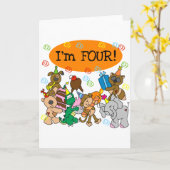 パーティー動物4歳の誕生日Tシャツと贈り物 カード (黄色い花)