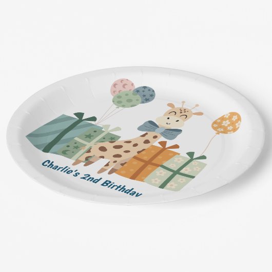 パーティー動物，ギリンとギフトと気球 ペーパープレート (アングル)