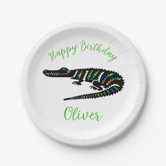 パーティー動物!クロコダイル – ハッピーバースデー-パーティー ペーパープレート (正面)
