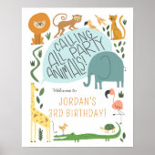 パーティー動物!サファリの誕生日パーティーのウェルカムサイン ポスター (正面)