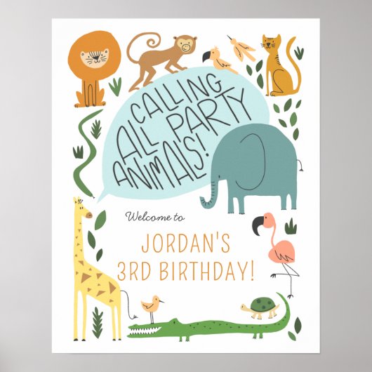 パーティー動物!サファリの誕生日パーティーのウェルカムサイン ポスター (正面)