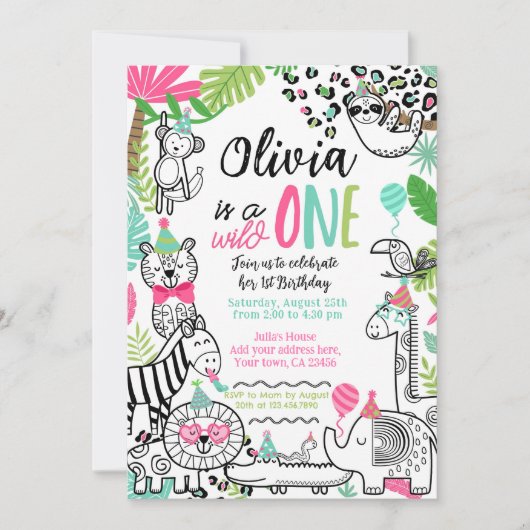パーティー動物,ジャングルサファリ1歳 招待状 (正面)