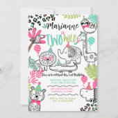 パーティー動物，ジャングルサファリ2歳の誕生日 招待状 (正面)