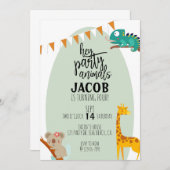 パーティー動物，子供の誕生日，動物パーティー 案内状 (正面/裏面)