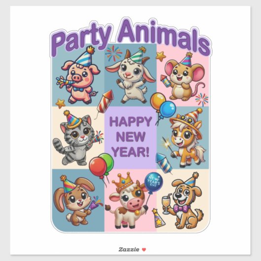 パーティー動物「新年おめでとう」 シール (シート)