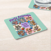 パーティー動物「新年おめでとう」 スクエアペーパーコースター (アングル)