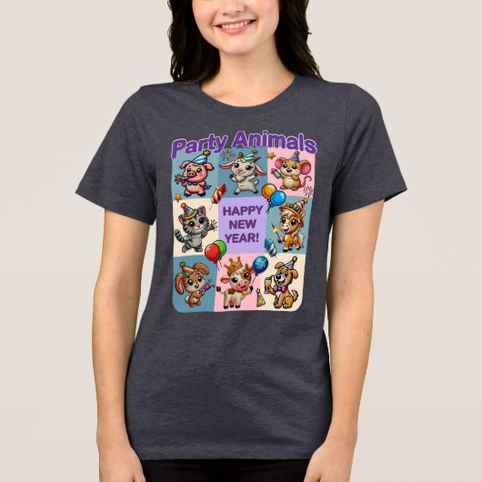 パーティー動物「新年おめでとう」 トライブレンドＴシャツ (正面)