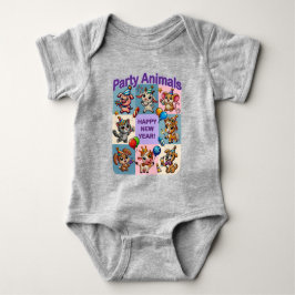 パーティー動物「新年おめでとう」 ベビーボディスーツ