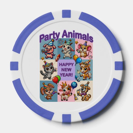 パーティー動物「新年おめでとう」 ポーカーチップ (正面)