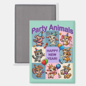 パーティー動物「新年おめでとう」 マグネット (正面/裏面)