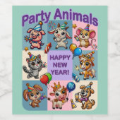パーティー動物「新年おめでとう」 ワインラベル (シングルラベル)