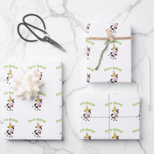 パーティー動物！牛 ラッピングペーパーシート (正面)