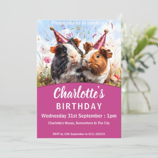 パーティー動物 – 2モルモット誕生日パーティー 招待状 (スタンド正面)